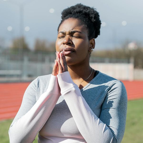 Man in a state of calm concentration during a workout, symbolizing mental clarity.